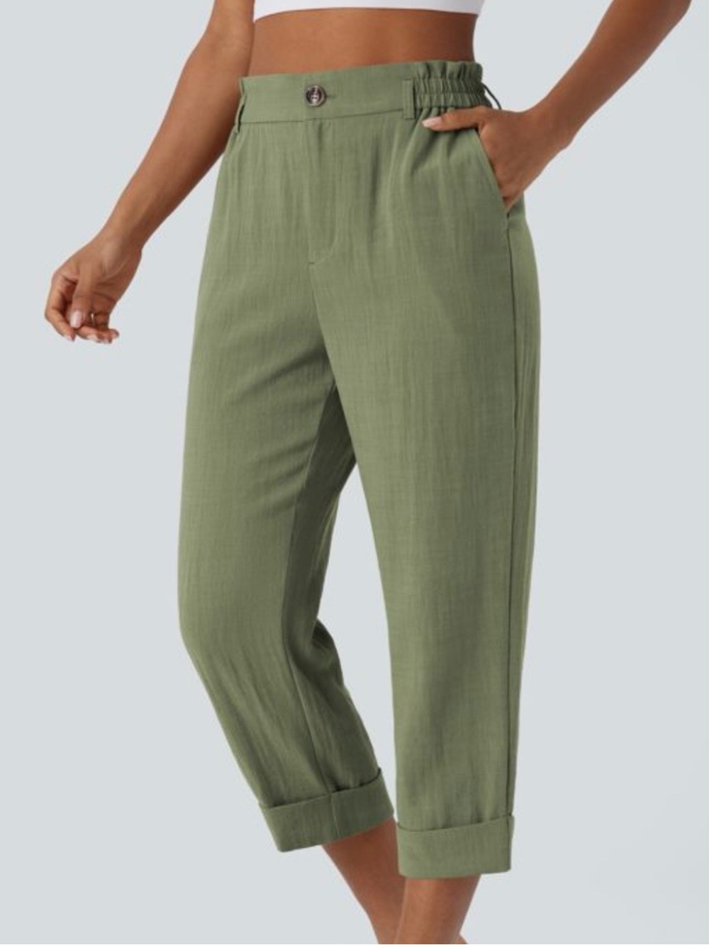 Halara NWT High Waisted Zipper Pocket Cropped Linen Feel Pants size S
